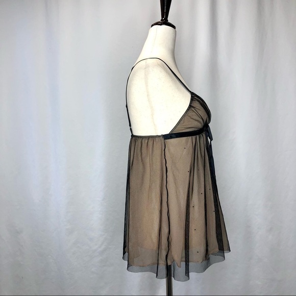 Victoria’s Secret babydoll camisole black netting over tan rhinestones S - Picture 3 of 8
